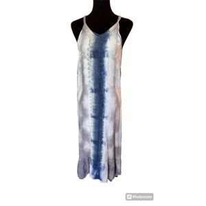 NWT Lagaci Tie Dye Crochet Strappy Maxi Dress Blue Gray Size L